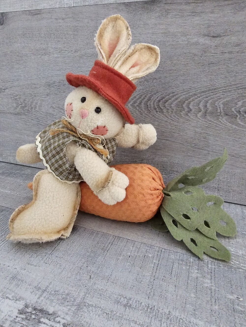 Bunny Rabbit Figurine Fabric Country Rustic Primitive Decor Plush Stuffed Animal